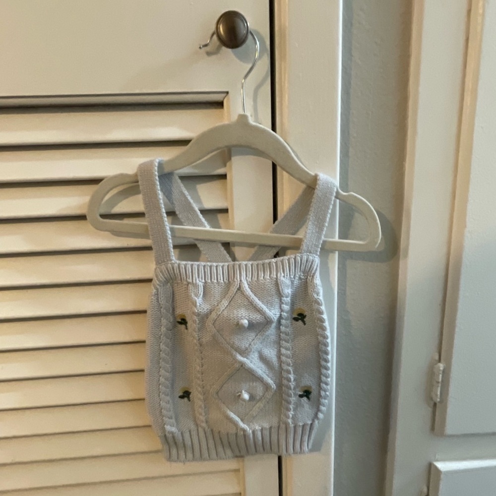 Knit Cross Back Toddler Top with Embroidered Florals